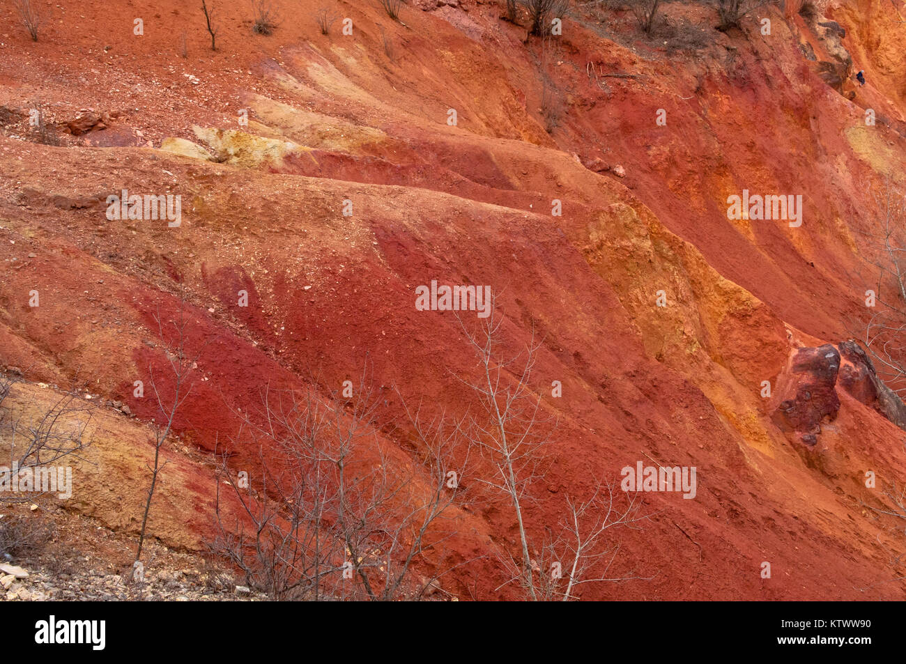 Weathering and surface erosion on an open area, eroded land Stock Photo