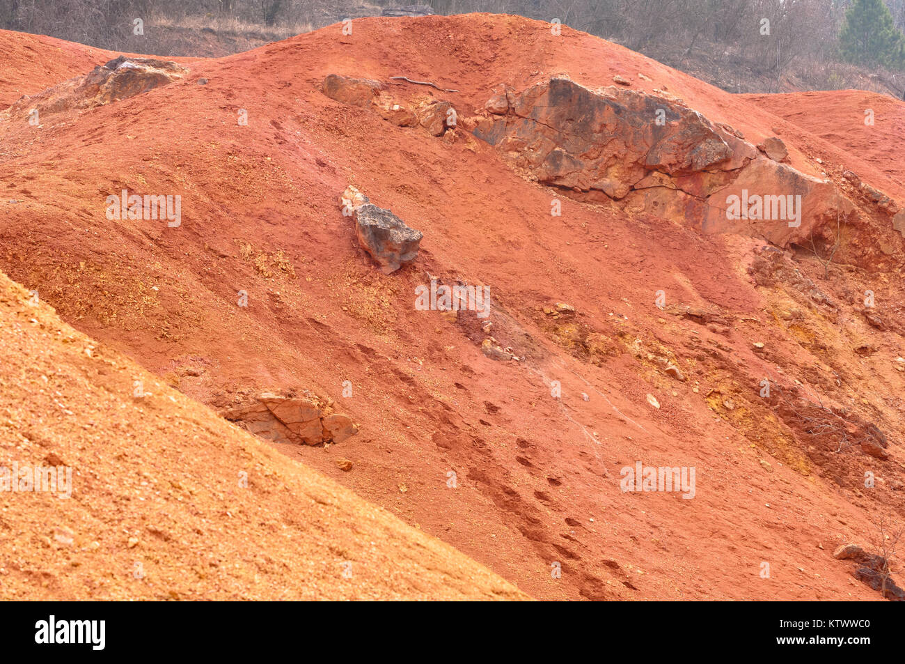 Bauxite mine, raw weathered bauxite sedimentary rock on surface Stock
