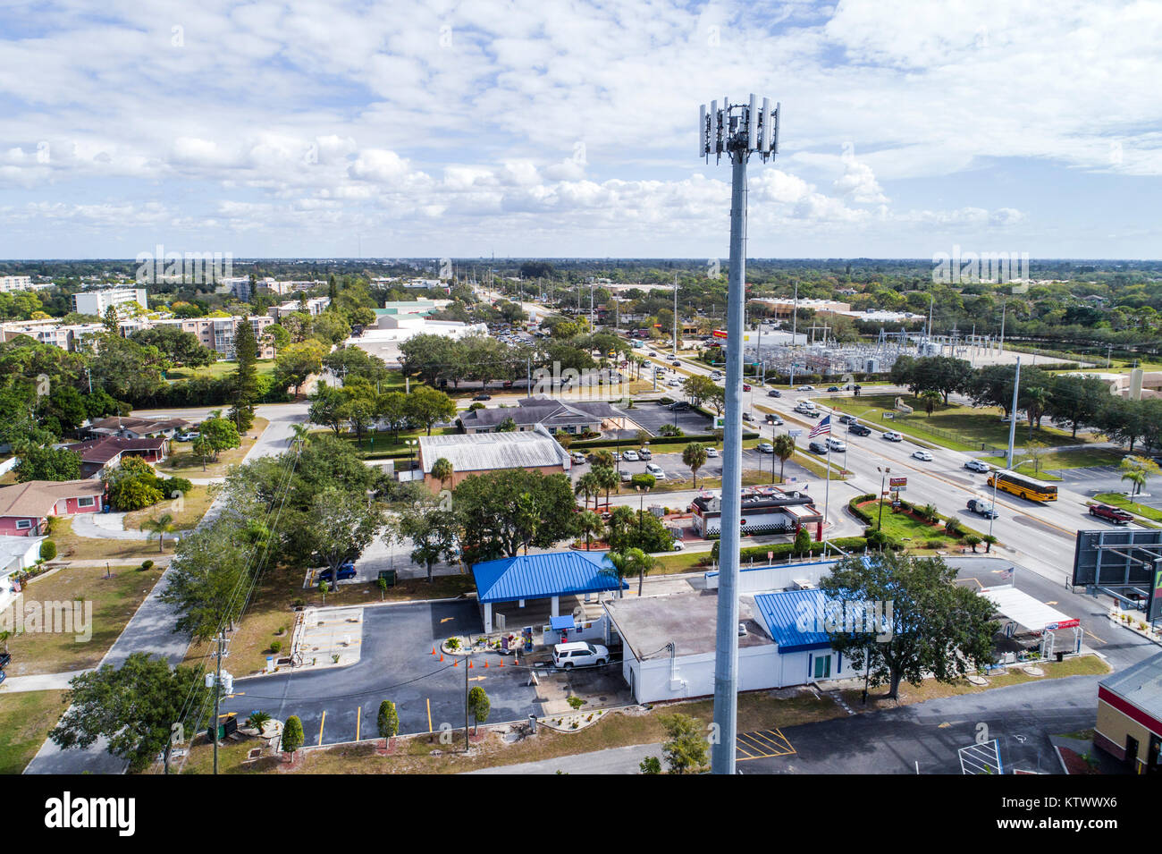 Bradenton Florida,Cortez Road,cell phone tower cellular broadcast repeater,aerial overhead view,FL17121484d Stock Photo