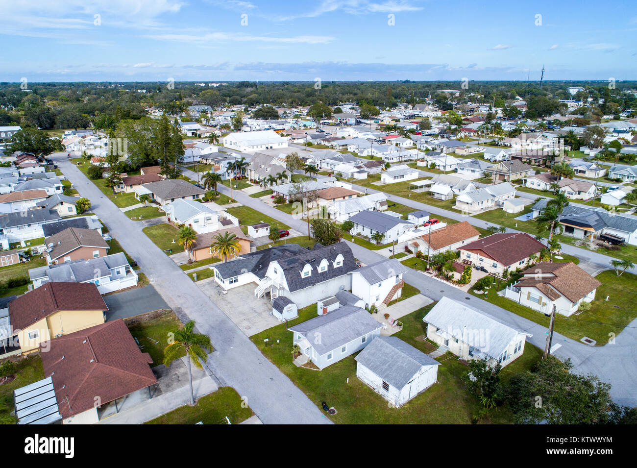 Sarasota Florida,Pinecraft Pine Craft,Amish Mennonite community houses homes residences,aerial overhead view,FL17121490d Stock Photo