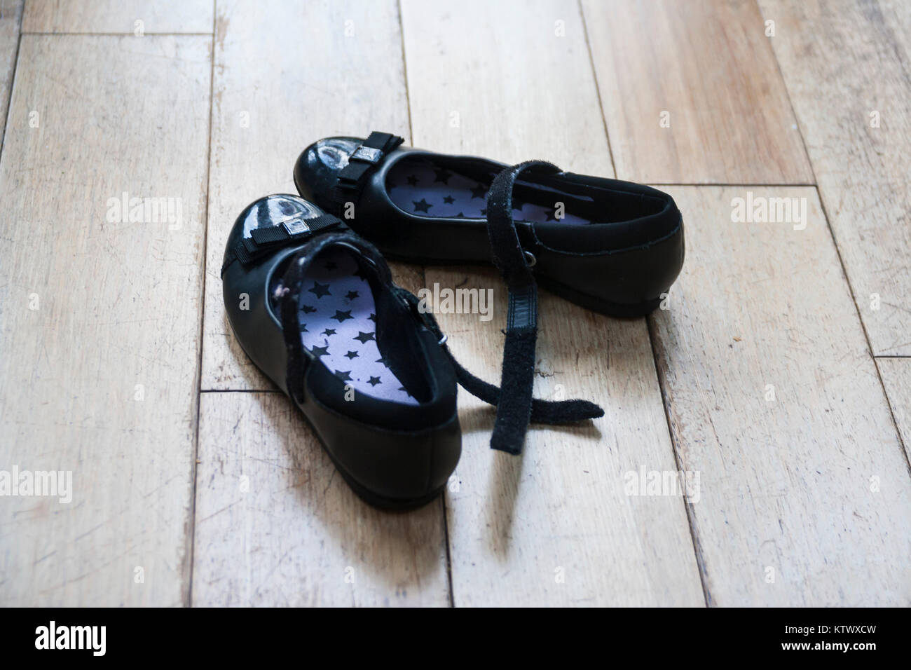 childrens black patent leather clark's shoes Stock Photo