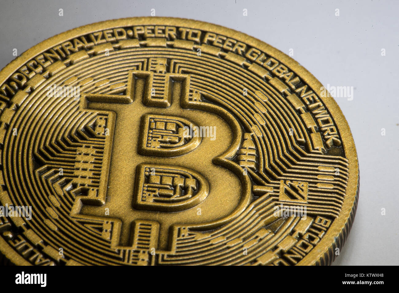 Gold Bitcoin coin on a white background Stock Photo - Alamy