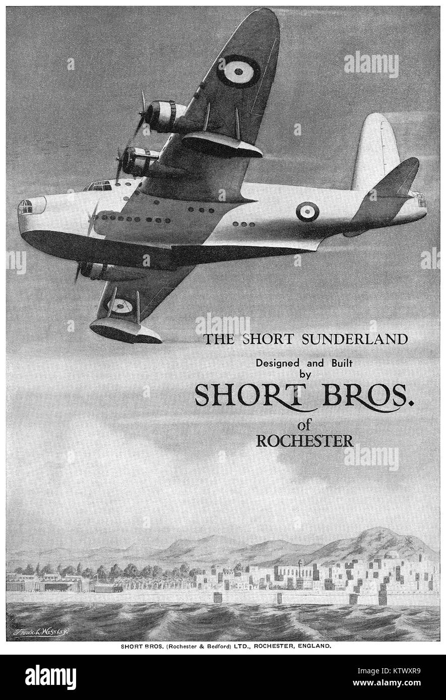 1939 British advertisement for the Short Sunderland flying boat aircraft. Stock Photo