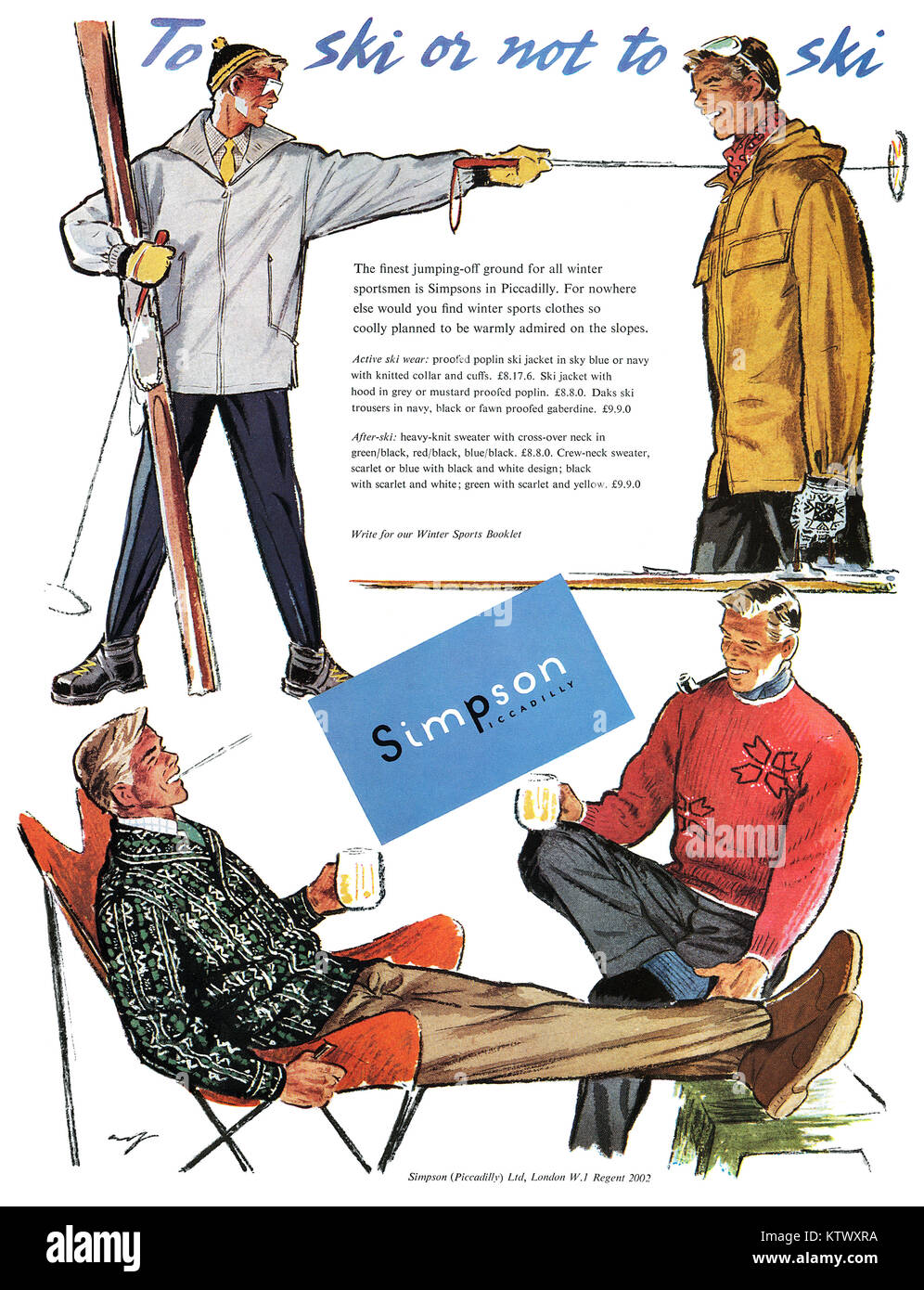 1954 British advertisement for Simpsons of Piccadilly. Stock Photo