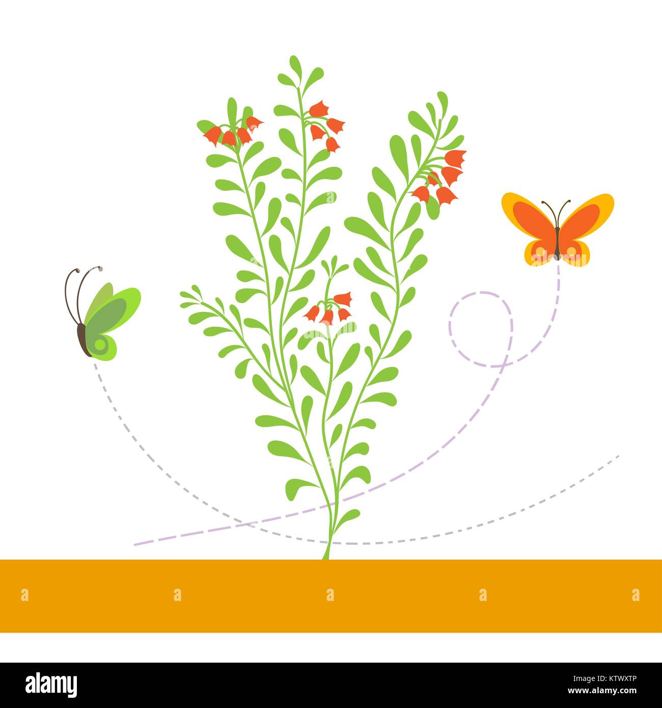Flowers and butterflies on a white background. Flowering time and life. Stock Vector