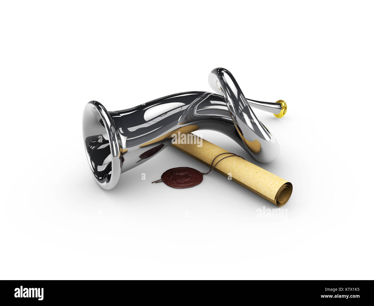 3d Illustration of The post horn and scroll with seal. Stock Photo