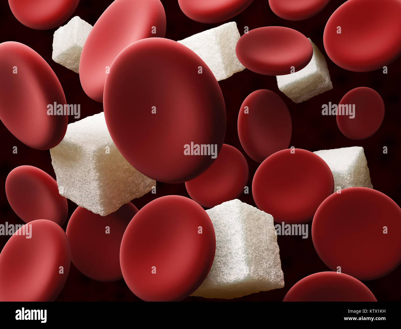 Sugar in the blood. blood cell with cube of sugar, 3d Illustration