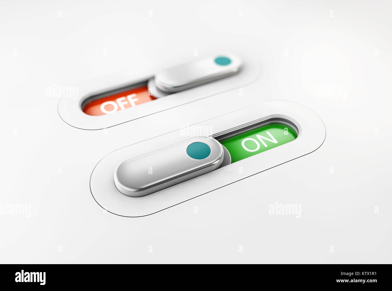 A gray switches, on and off position. Blurred background, 3d ...