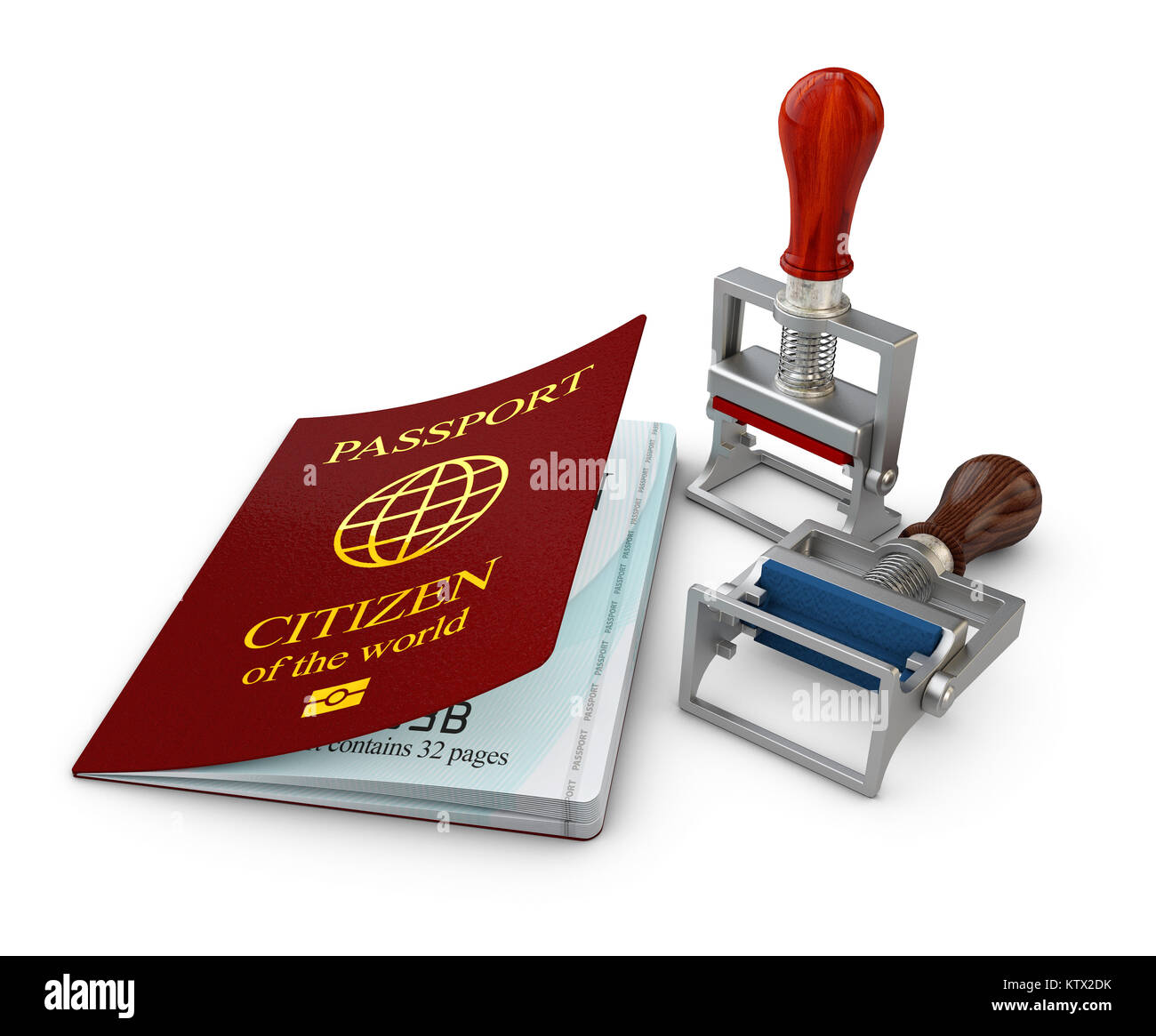 Identification Document and stamp. 3d Illustration isolated white Stock