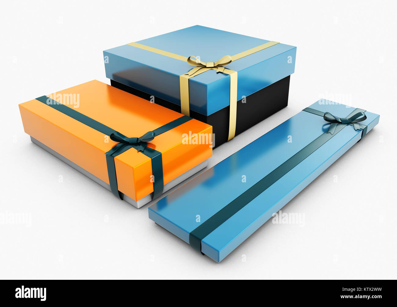 Set of colorful gift boxes with bows and ribbons, 3d illustration Stock ...