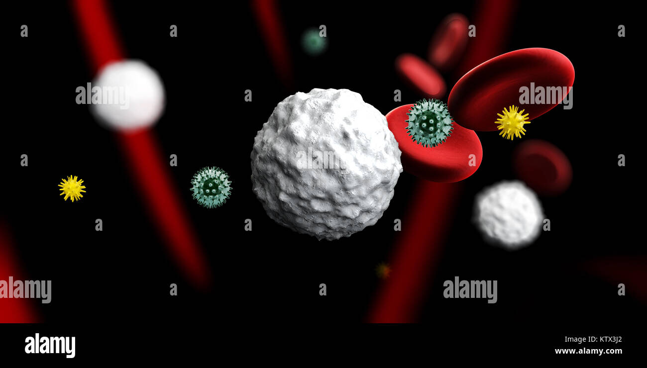 3d Illustration of White , red blood cells and antibodies , Leukocytes , Infectious disease , Immune system Stock Photo
