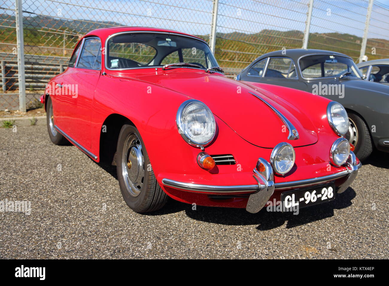 A vintage red Porsche 356 at the Estoril Race Course in Portugal Stock Photo