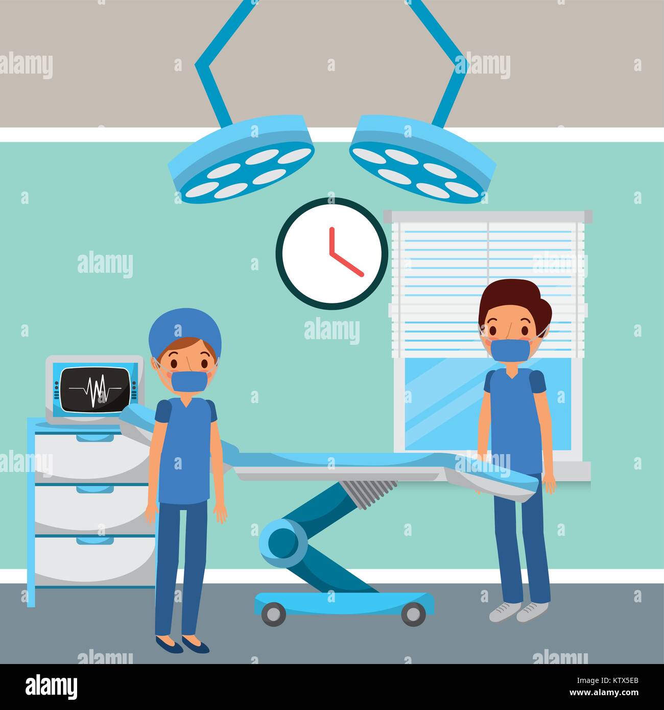 doctors in hospital room surgery bed lights window Stock Vector Image