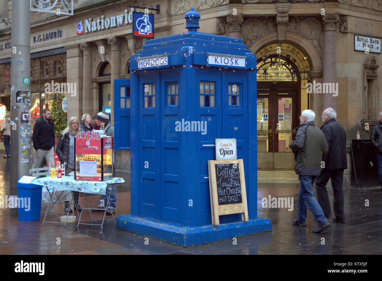 hotdog restaurant pop up police box dr who tardis site for The Ivy restaurant Glasgow celebrity hangout  opening 2017 planned on the style mile street Stock Photo