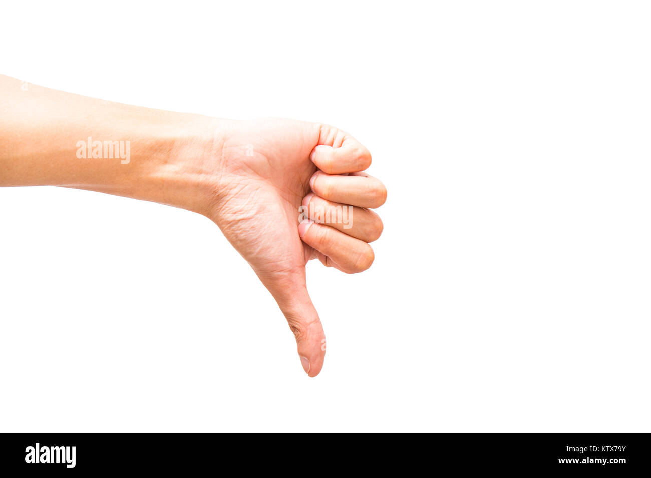 dislike or thumb down hand sign on isolate or white background Stock Photo