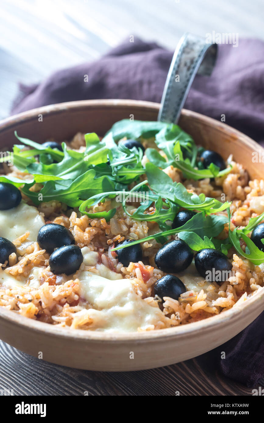 Bowl of tomato, olive and mozzarella rice Stock Photo Alamy