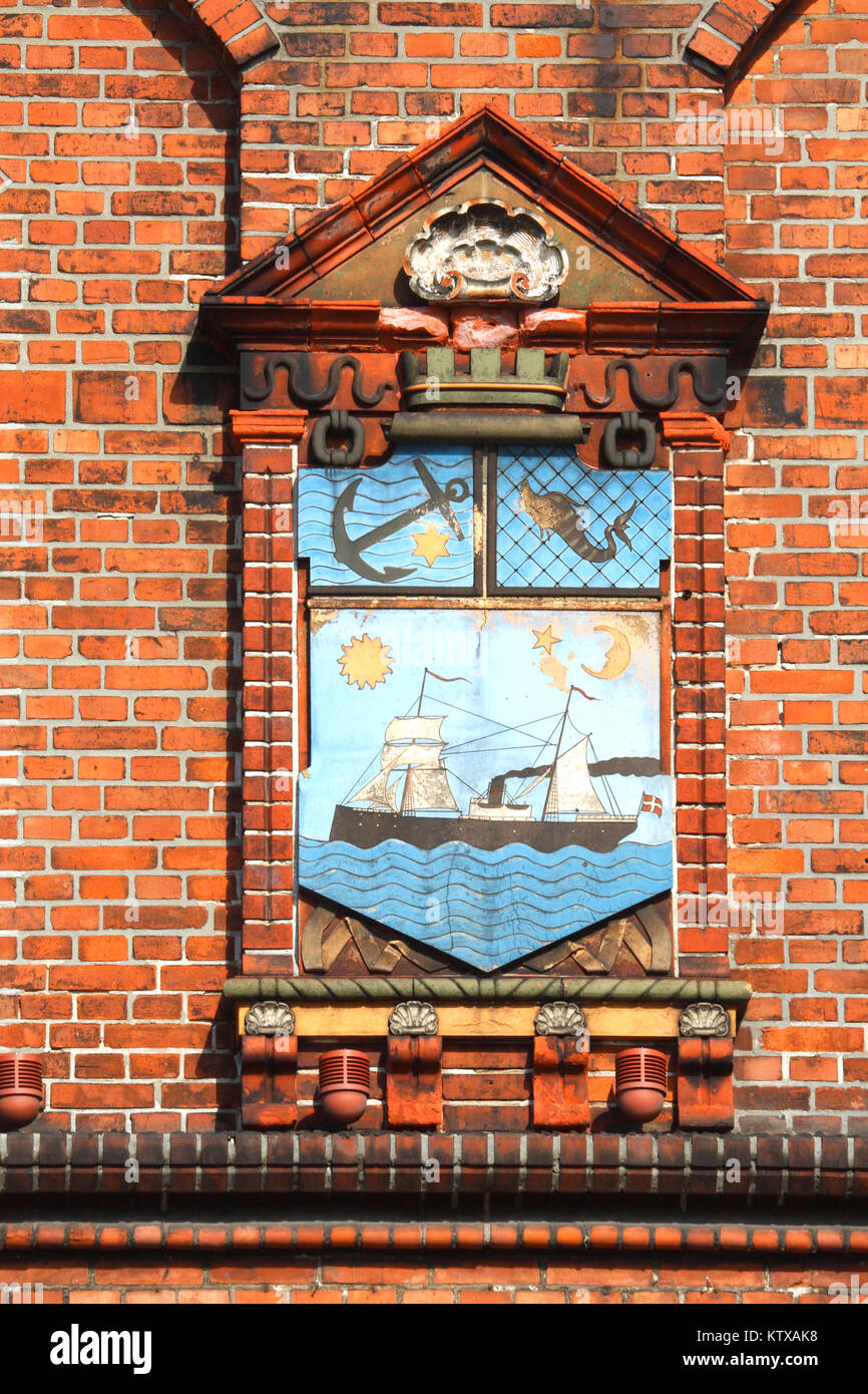 Altes Wappen mit Ornament, Gemälde,, Esbjerg, Südjütland, Jütland, Daenemark, Europa   I Detail, Old Town,, Esbjerg, Sothern Jutland, Denmark Stock Photo
