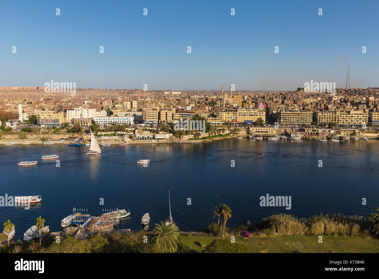 View of Aswan and River Nile, Aswan, Upper Egypt, Egypt, North Africa