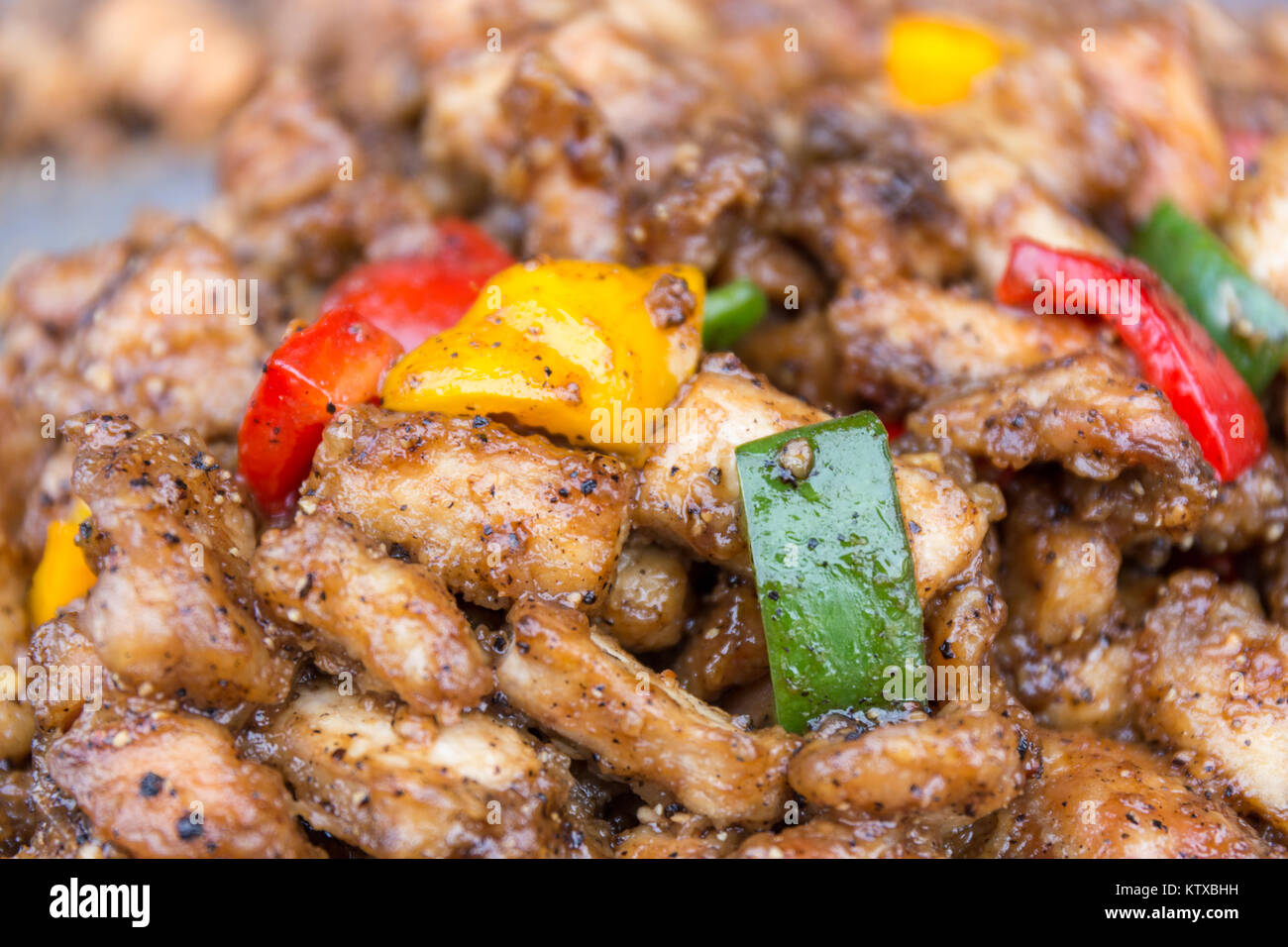 delicious fried chicken with three color, red, green and yellow, bell