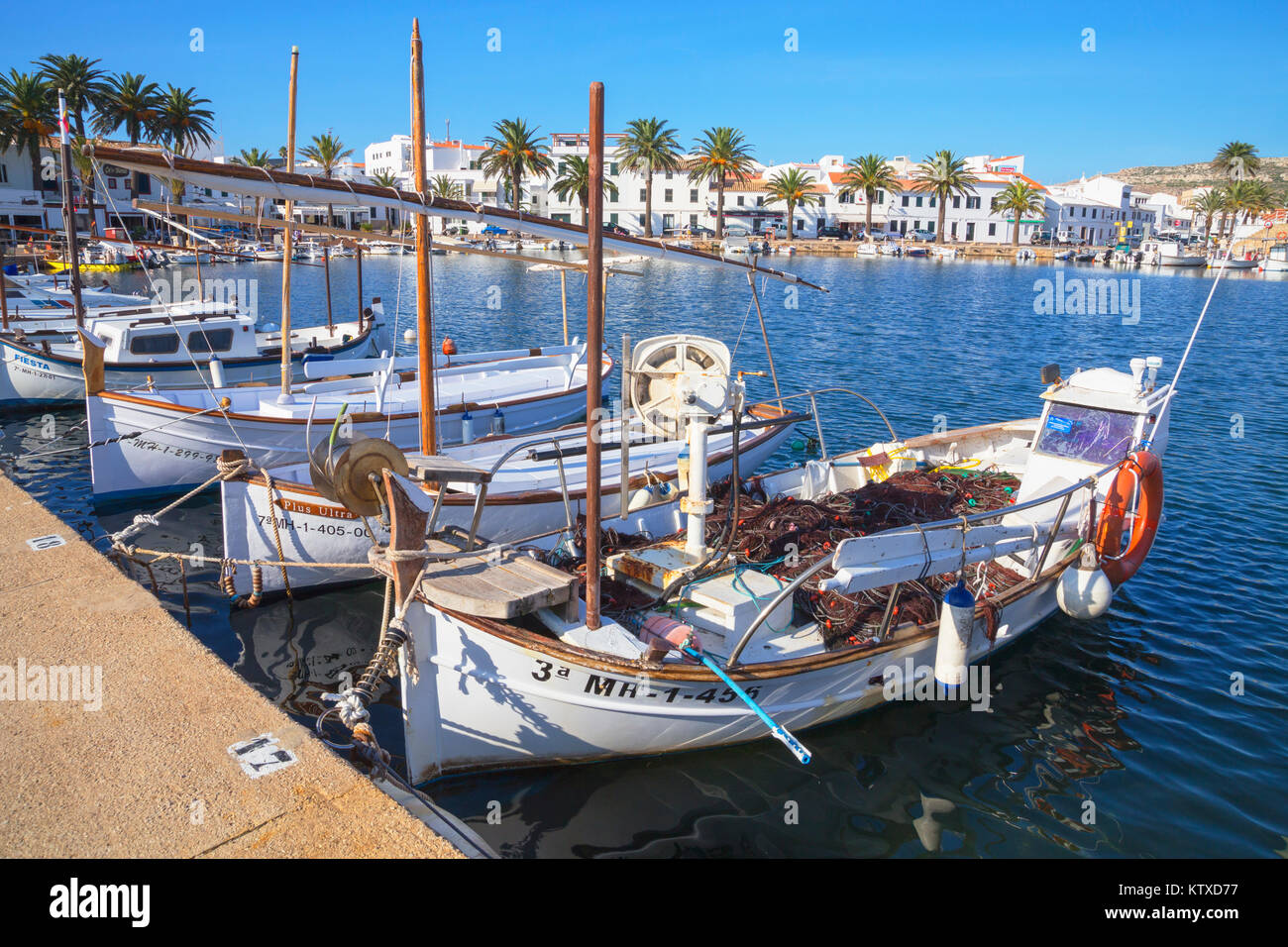 Village view with port, Fornells, Minorca, Balearic Islands, Spain ...