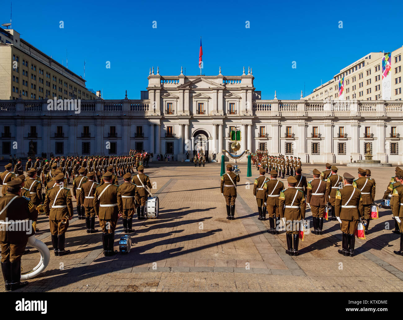 Changing of the Guard at La Moneda Palace, Plaza de la Constitucion ...