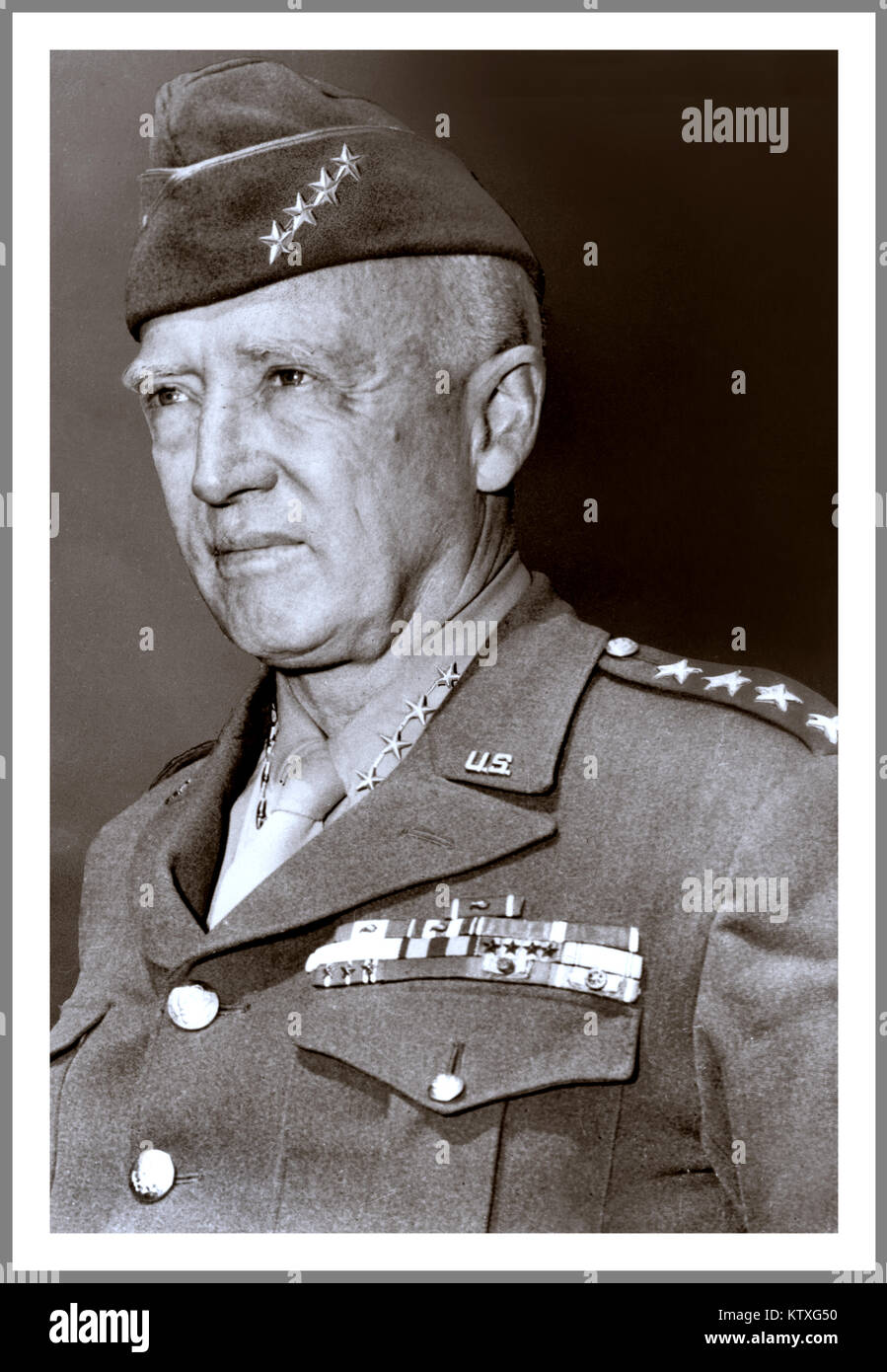 4 Star General George Smith Patton Jr. was a senior officer of the United States Army who commanded the U.S. Seventh Army in the Mediterranean and European theaters of World War II, Stock Photo