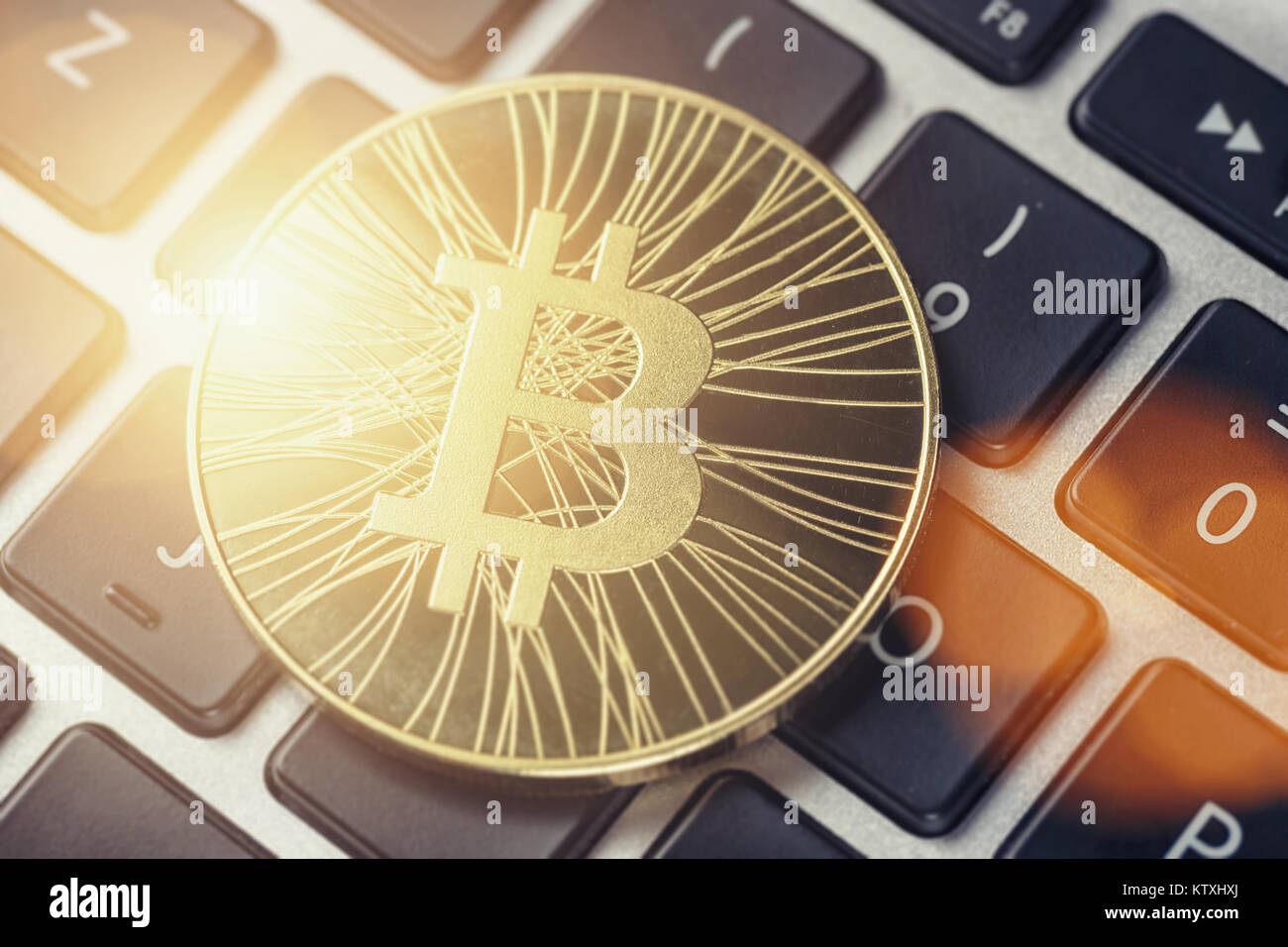 Golden Bitcoin Cash - New virtual money on keyboard Stock Photo