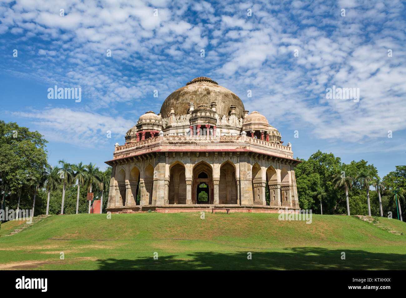 New Delhi , India- September 01, 2014 A Overall View Of Mohammed Shah's Tomb At Lodhi Garden Under Blue Clouds Stock Photo
