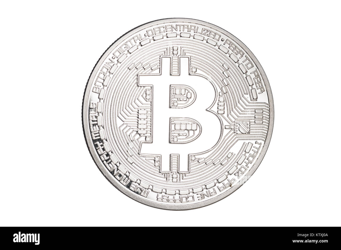 silver bitcoin isolated on white background Stock Photo