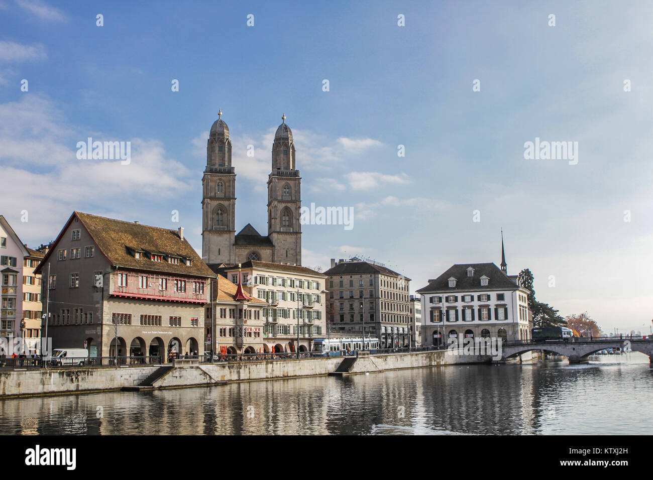old town of Zurich or Zürich, Switzerland, view to Limmatquai with