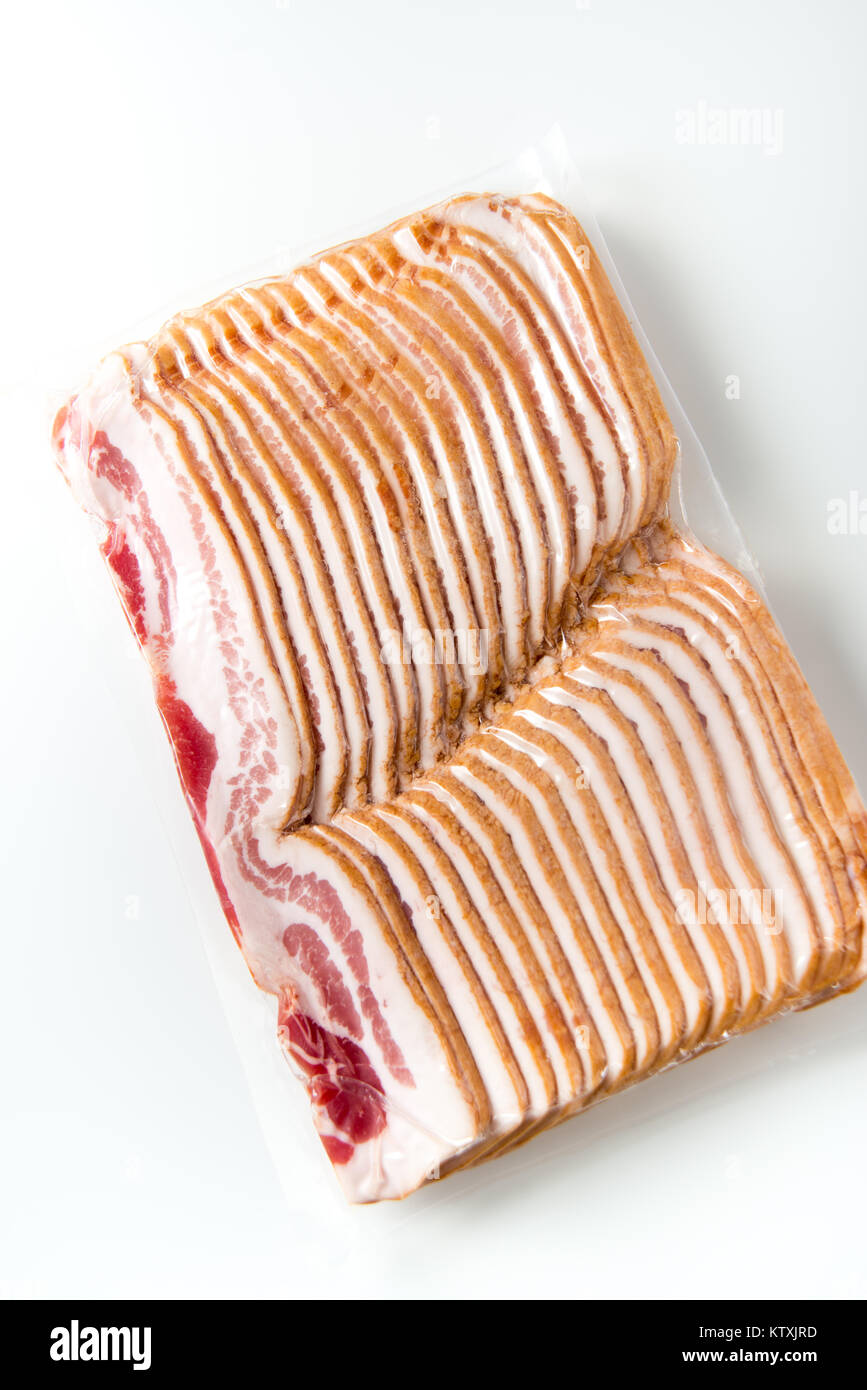 Raw Bacon Vacuum Sealed in Plastic Stock Photo Alamy