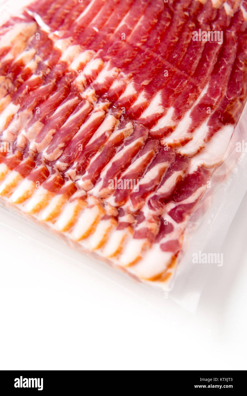 Raw Bacon Vacuum Sealed in Plastic Stock Photo Alamy