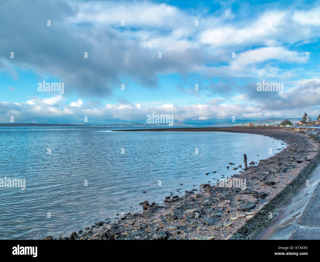 Largs North Esplanade and towards the hills in the Distance on a cold Boxing day in largs 2017. Stock Photo