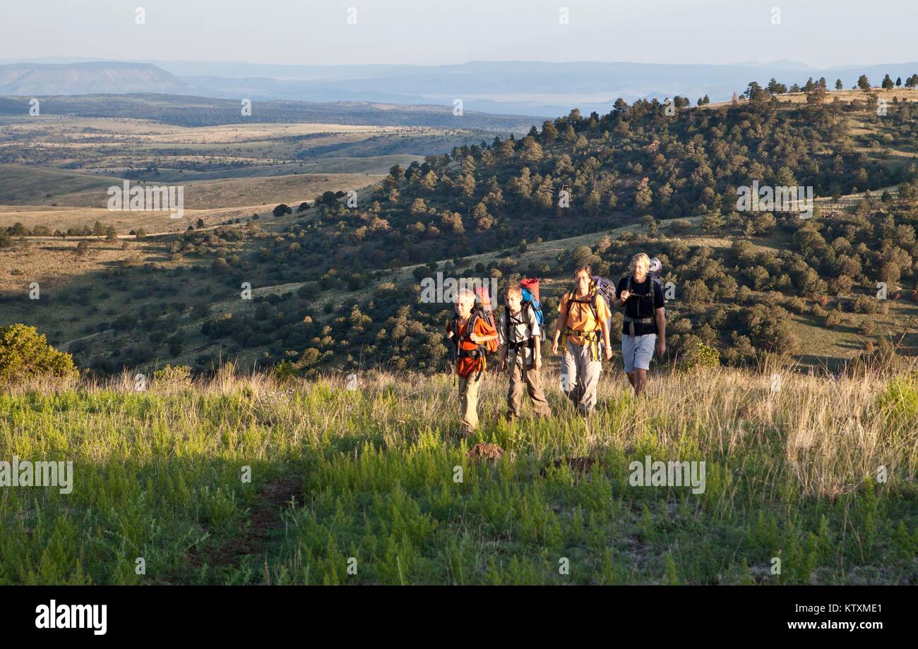 Tourists hike through the Continental Divide National Scenic Trail August 28, 2011 in New Mexico. Stock Photo