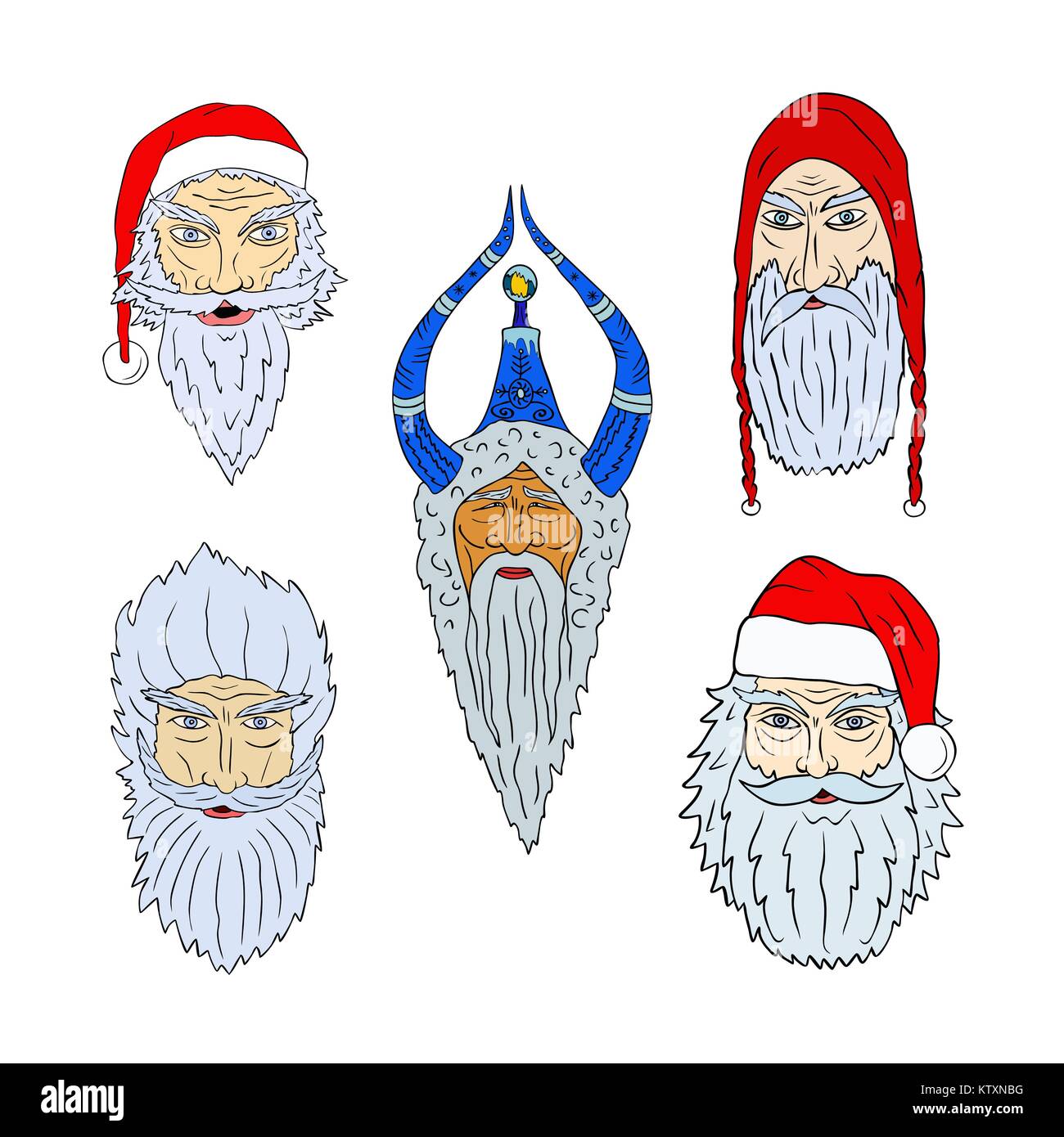 Faces of Santa Clauses of different countries Stock Vector