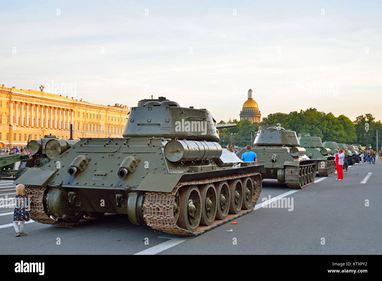 Soviet medium tank T-34-85 on Palace square against the backgrou Stock Photo
