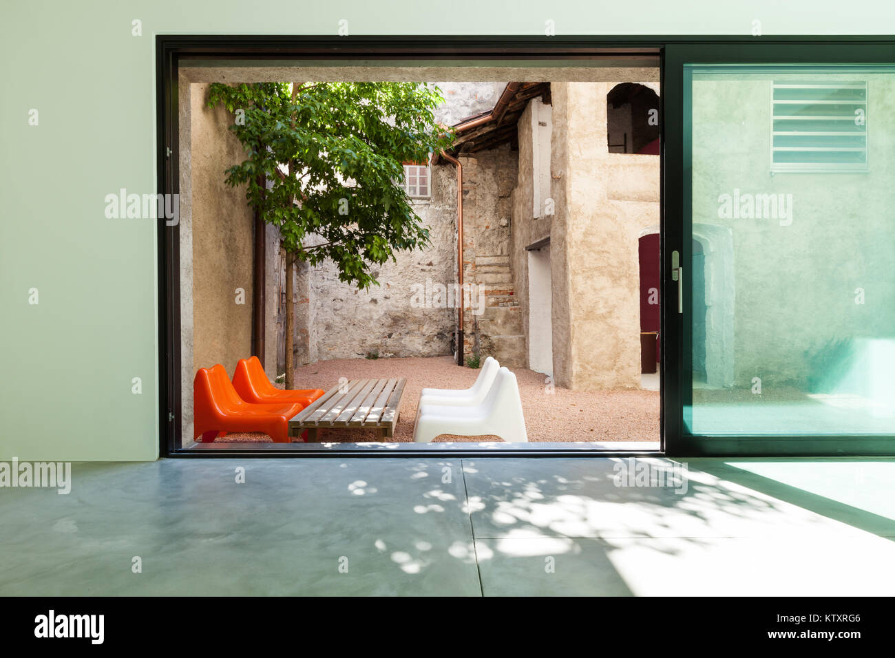 Beautiful modern house, view from the room Stock Photo