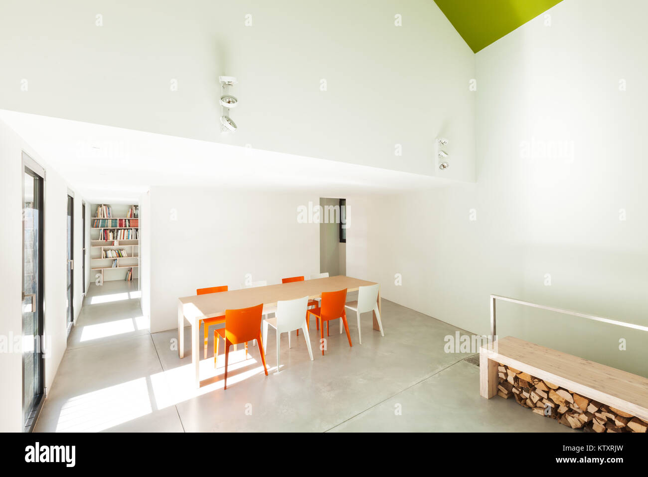 Beautiful modern house, view dining room. Architect: Michele Gaggini from Switzerland Stock Photo