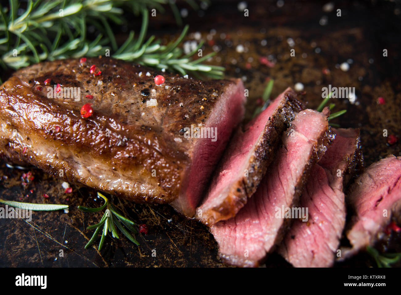 Grass Fed Steak Roasted to Medium Rare Stock Photo Alamy