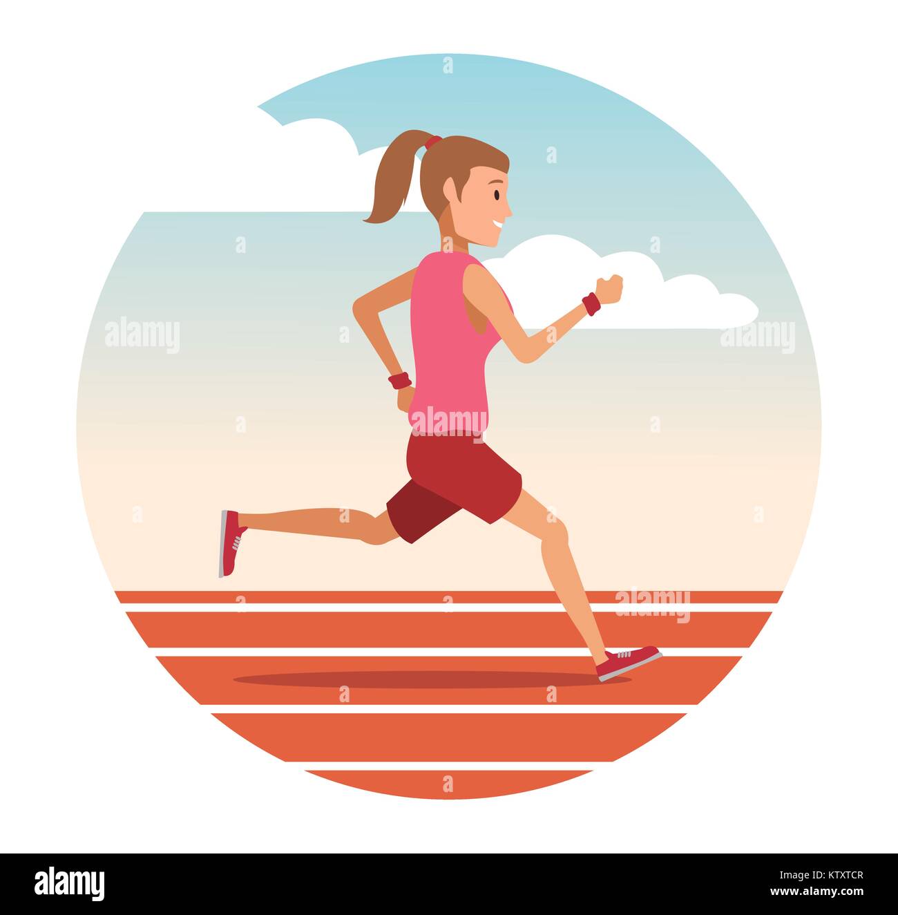 Woman running on track round icon Stock Vector Image & Art - Alamy
