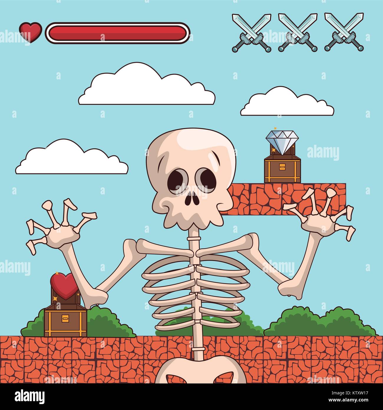 Skull on videogame scenery cartoon Stock Vector Image & Art - Alamy