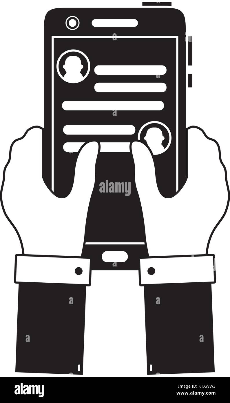 contour hands with smartphone and whatsapp chat message Stock Vector ...
