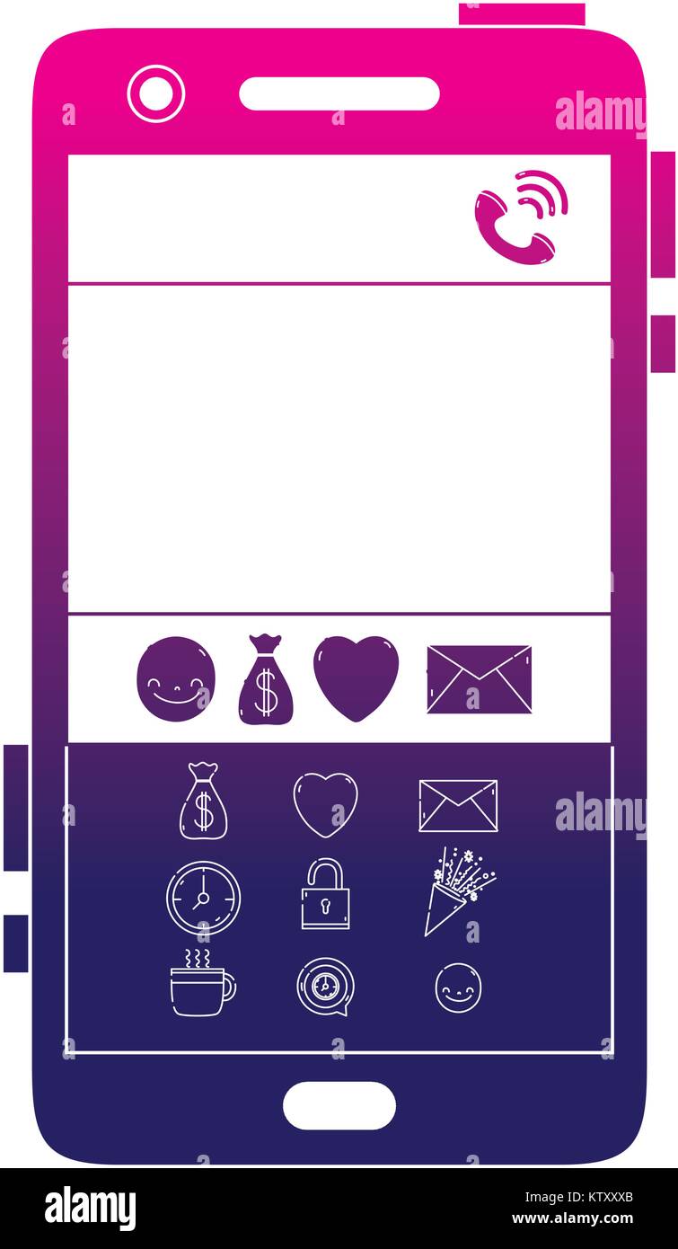 silhouette smartphone technology with chat emojis design Stock Vector ...