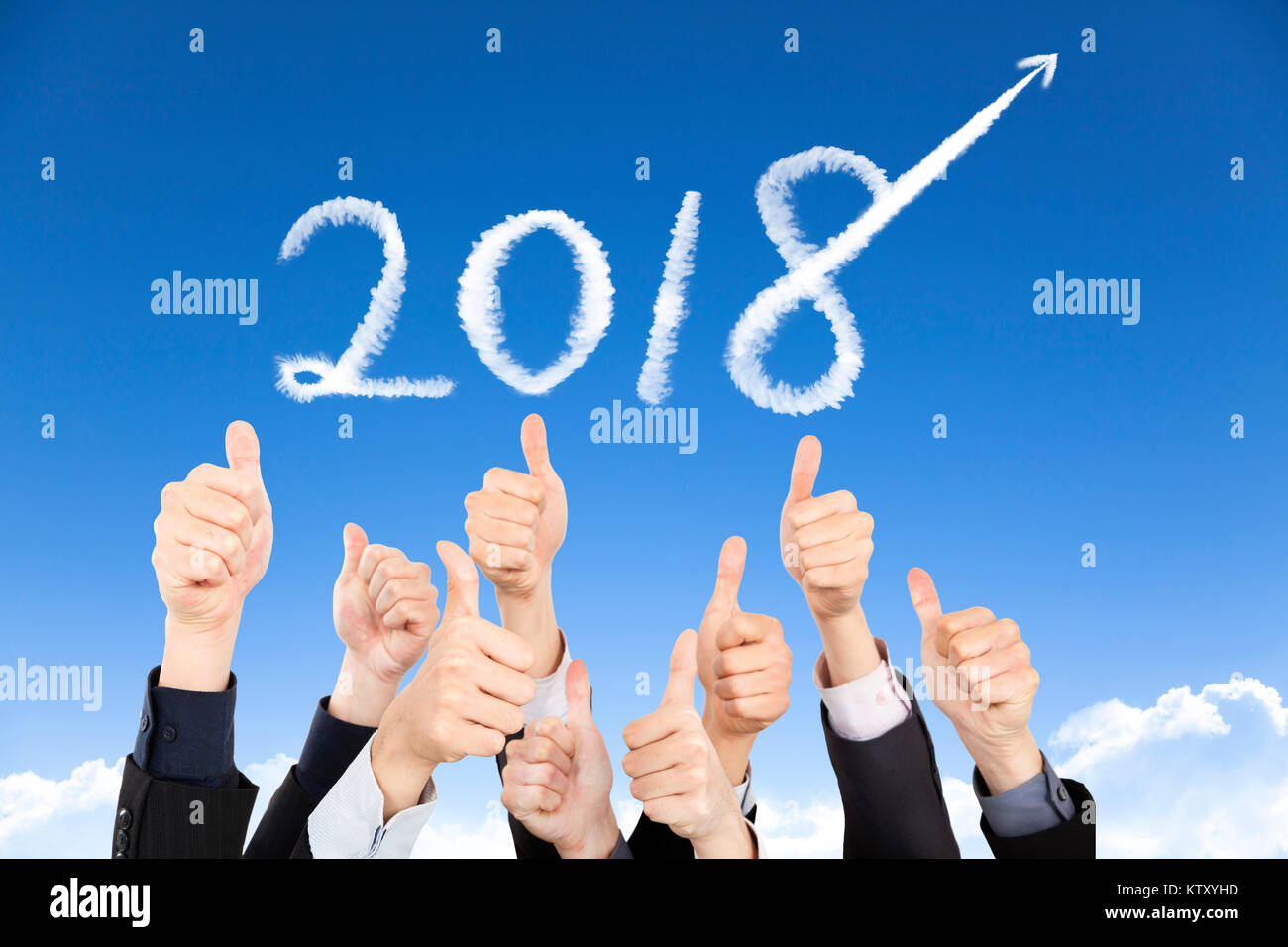 business people thumbs up with 2018 year concept Stock Photo