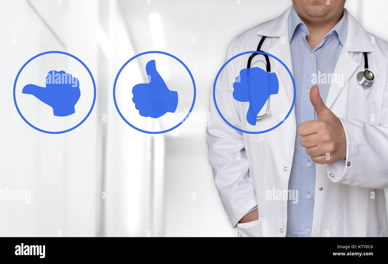 Thumb up icon concept and doctor with thumbs up. Stock Photo