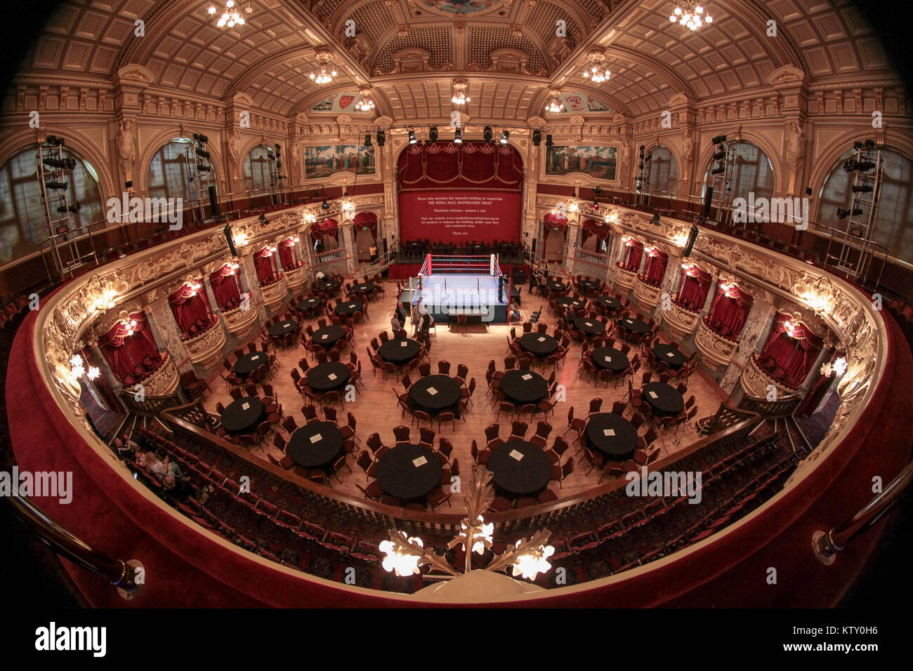 Harrogate Royal Hall set up for a boxing event. Stock Photo