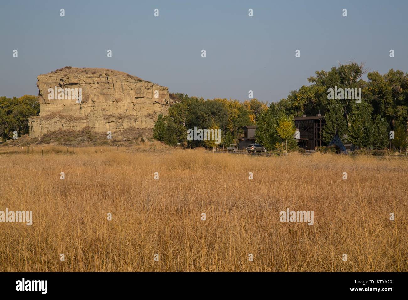 A sandstone rock formation along the Lewis and Clark National Historic Trail September 28, 2012 in Montana. Stock Photo