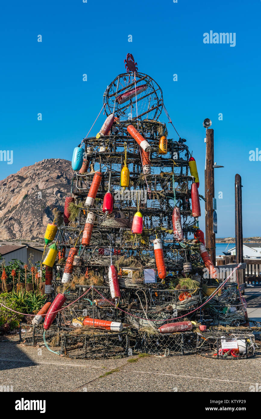 Crab pot Christmas tree in Morro Bay, California. To celebrate its