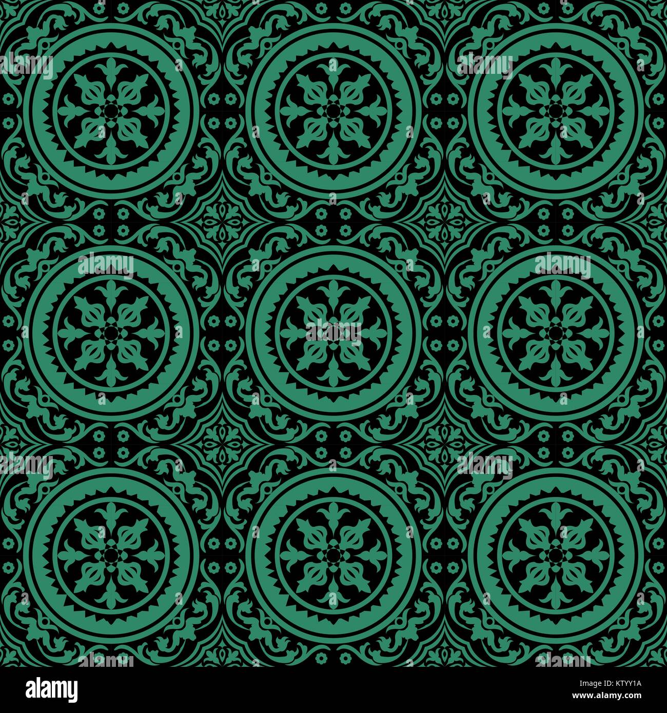 Antique seamless green background round spiral flower vine Stock Vector ...