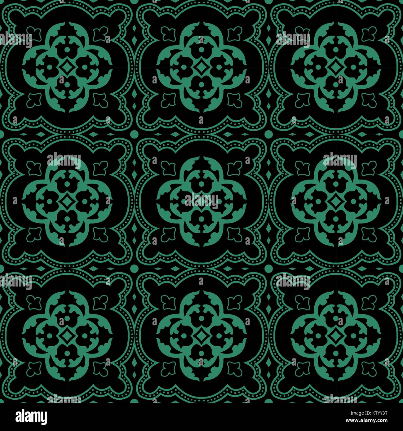 Antique seamless green background round curve dot line flower Stock ...